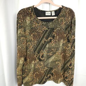 Chico's‎ 2 Womens 12 Acetate Floral Long Sleeve Flower Blouse Made In Canada